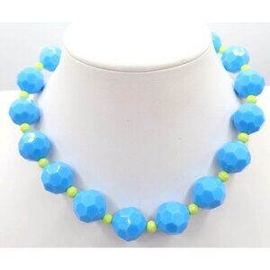 Chunky Faceted Beaded Choker Necklace Blue Green Colorful Whimsical Maximalist